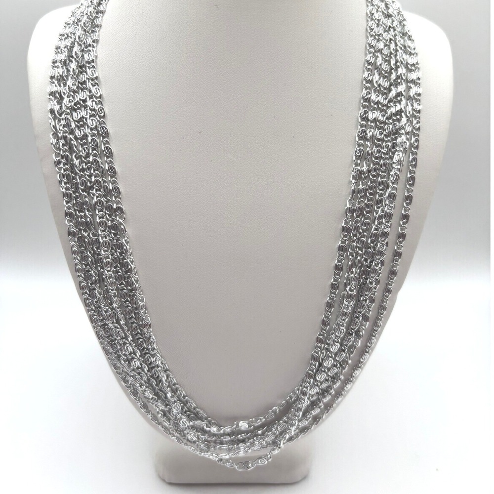 Sarah Coventry Vintage Silver Tone 7 Strand Textured Link Chain Necklace 17.5"‎